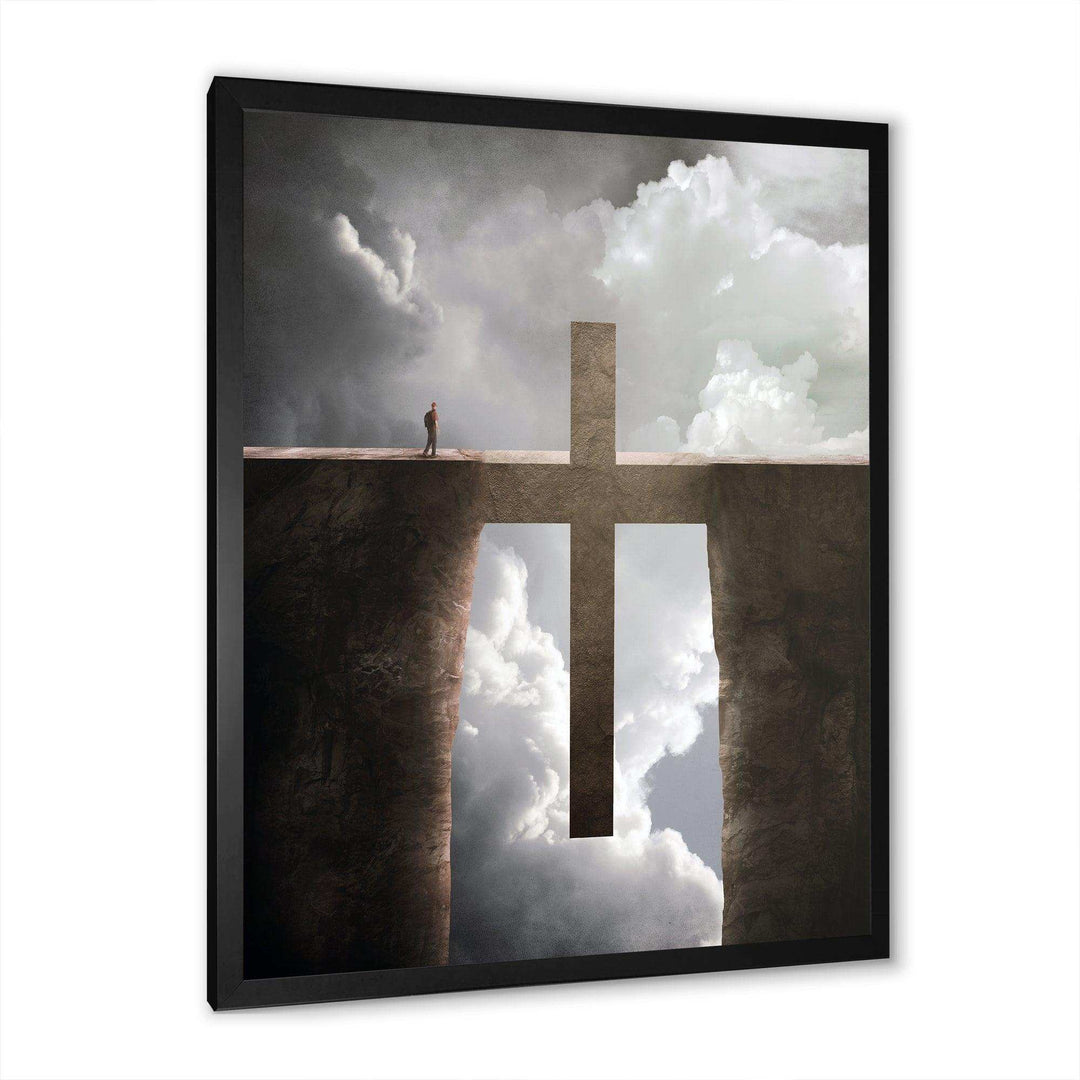 Big Cross between Two Cliffs - Landscapes Spiritual Religious Wall Art Print