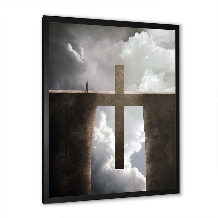 Big Cross between Two Cliffs - Landscapes Spiritual Religious Wall Art Print