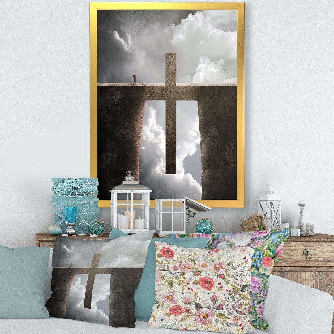 Big Cross between Two Cliffs - Landscapes Spiritual Religious Wall Art Print
