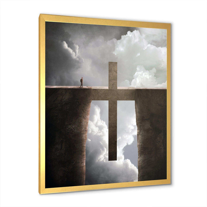Big Cross between Two Cliffs - Landscapes Spiritual Religious Wall Art Print