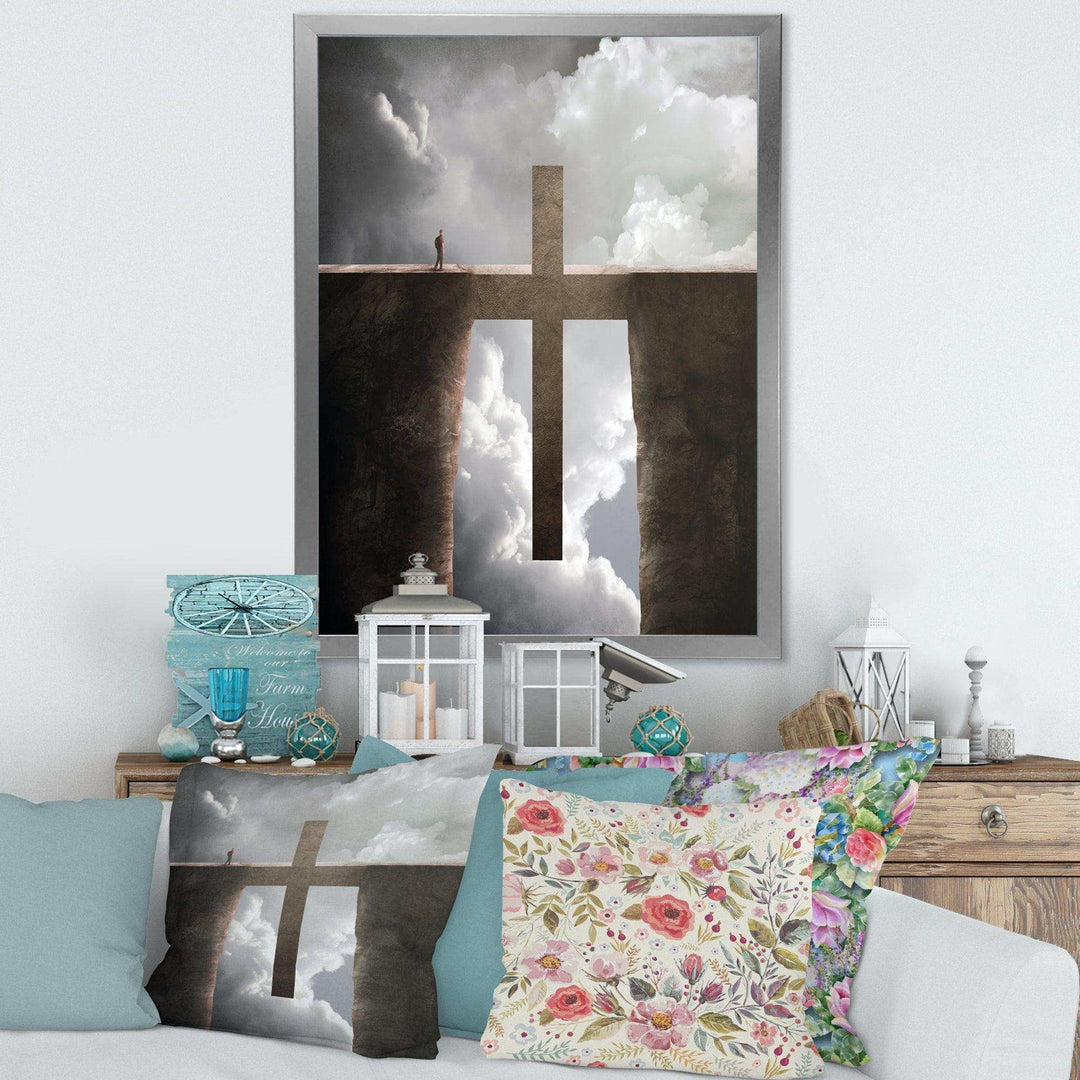 Big Cross between Two Cliffs - Landscapes Spiritual Religious Wall Art Print