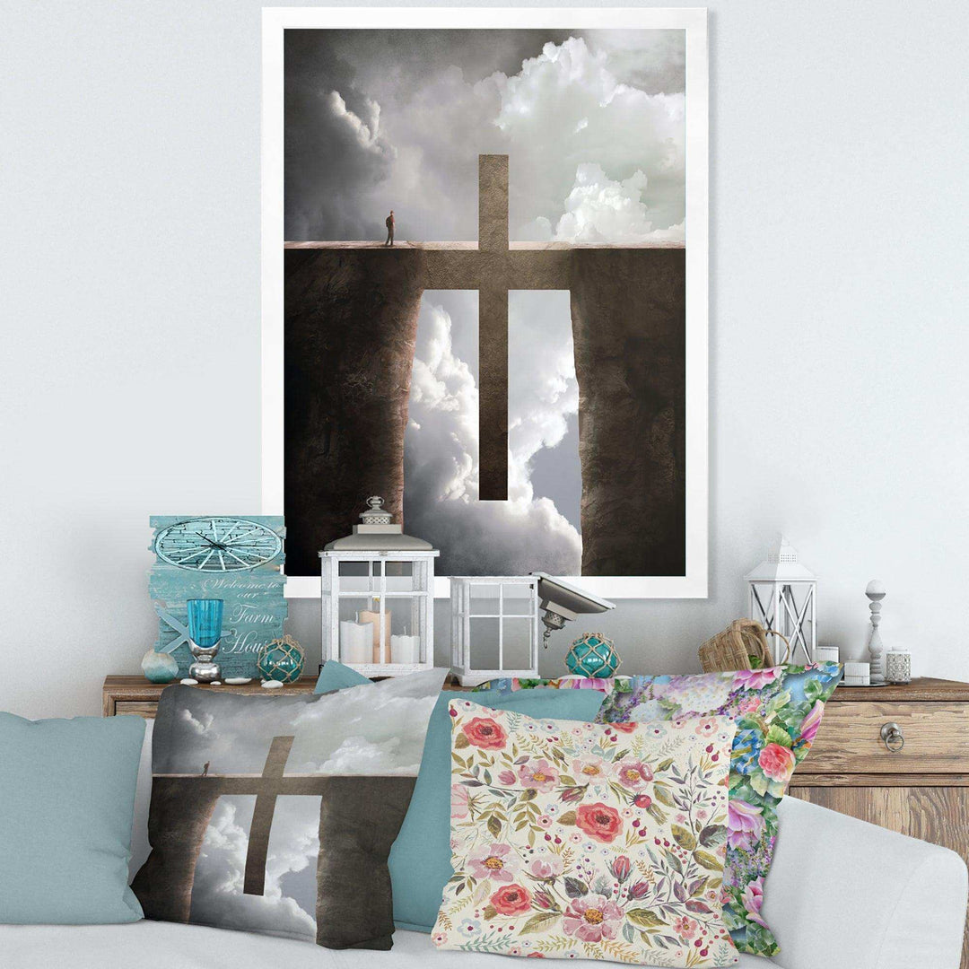 Big Cross between Two Cliffs - Landscapes Spiritual Religious Wall Art Print