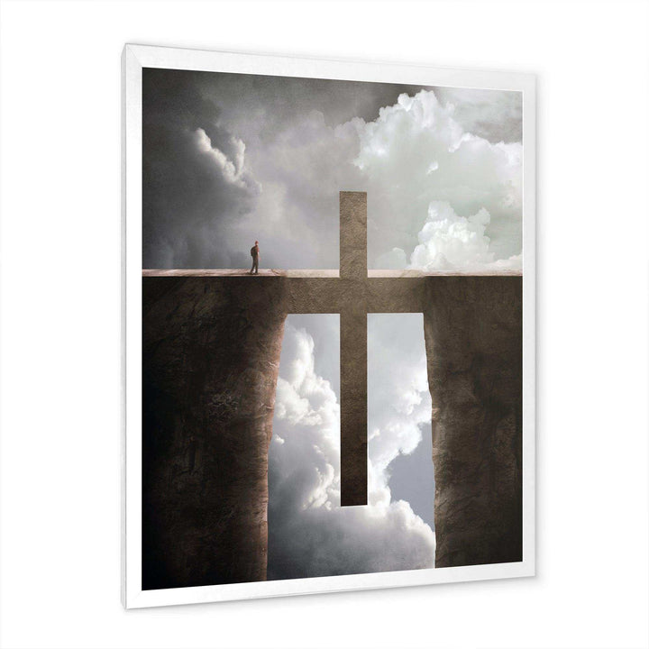 Big Cross between Two Cliffs - Landscapes Spiritual Religious Wall Art Print