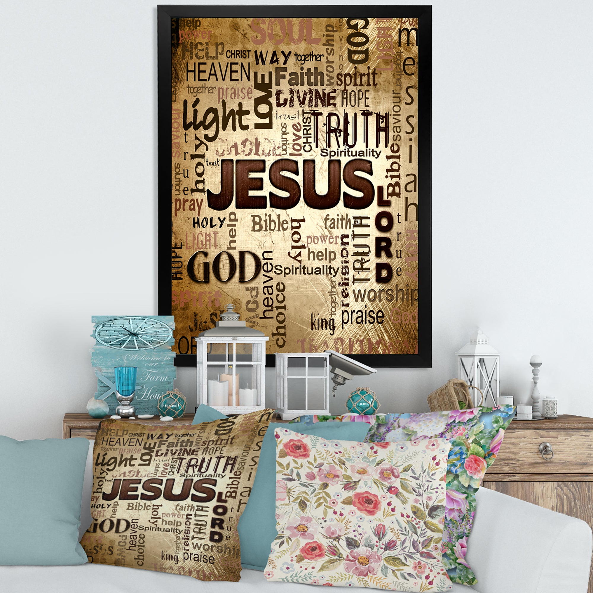 Jesus' word cloud in grunge background