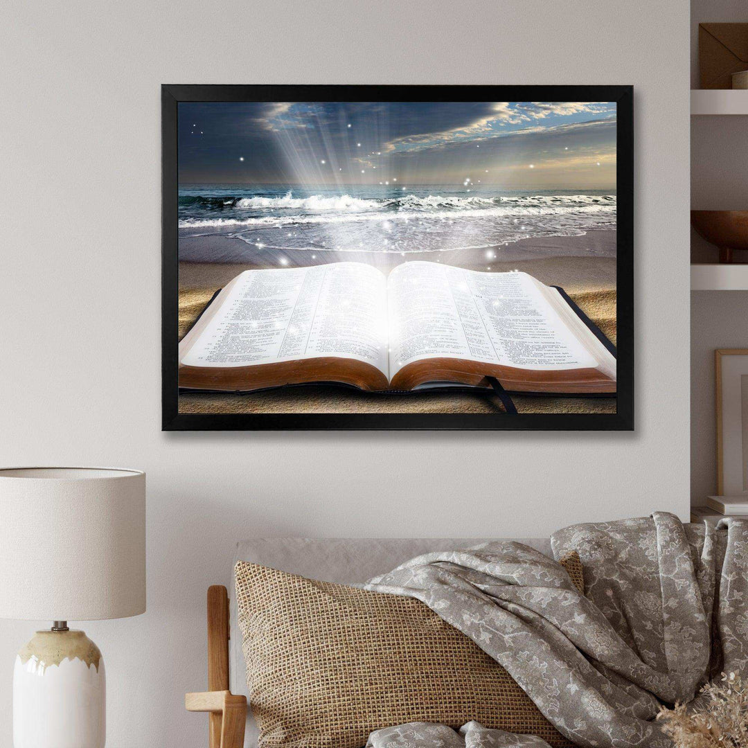 Jesus Bible at beach