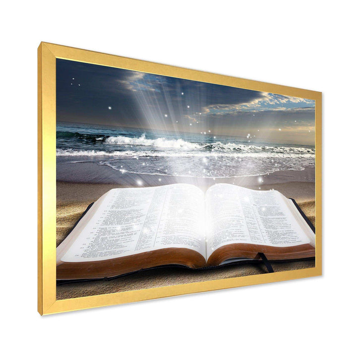 Jesus Bible at beach