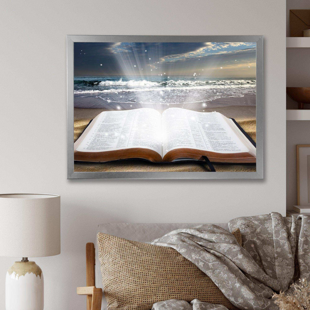 Jesus Bible at beach