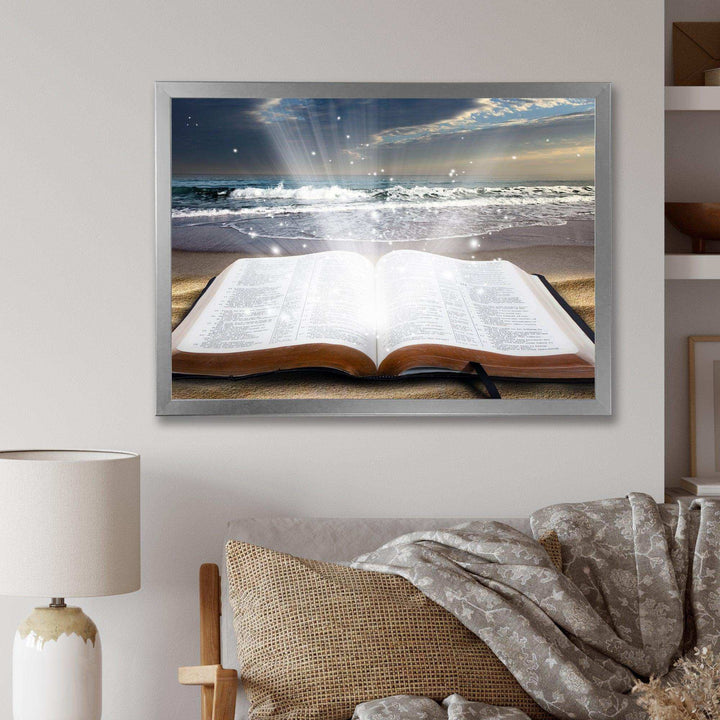 Jesus Bible at beach