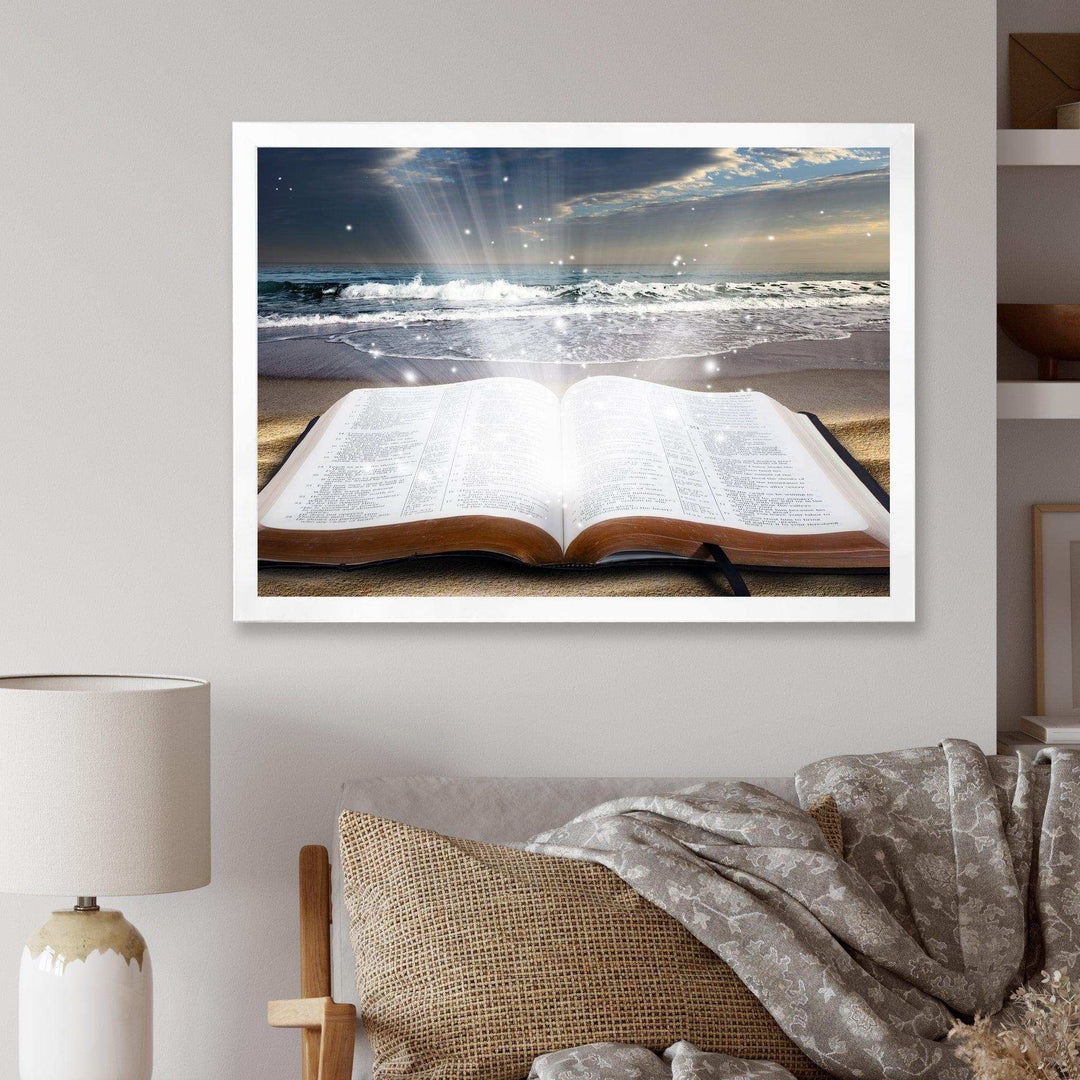 Jesus Bible at beach