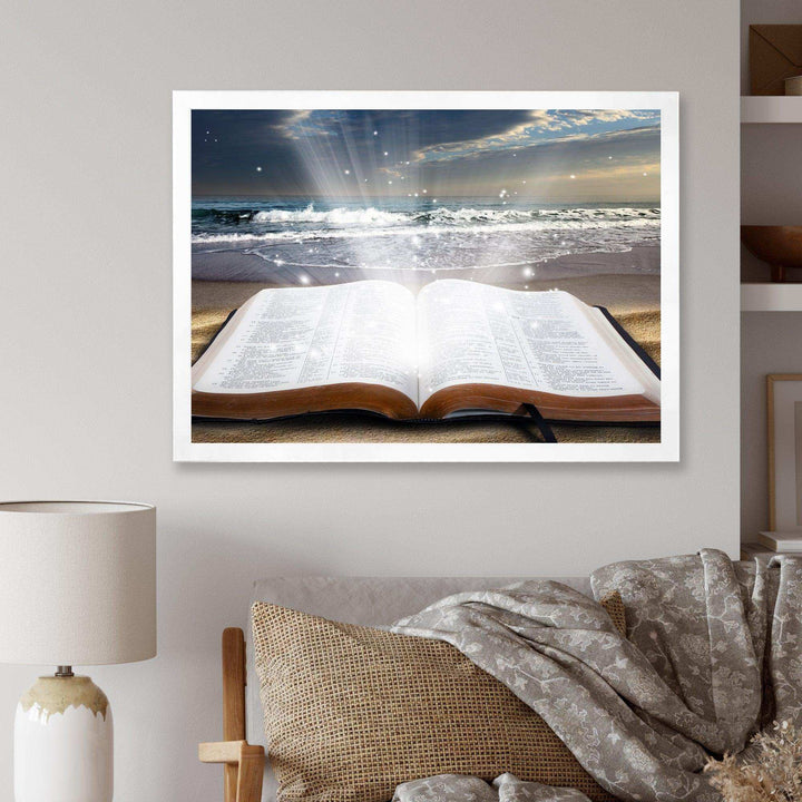 Jesus Bible at beach