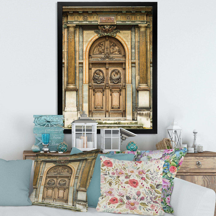 Old Wooden Door With Carvings in Paris, France - Traditional Wall Art Prints