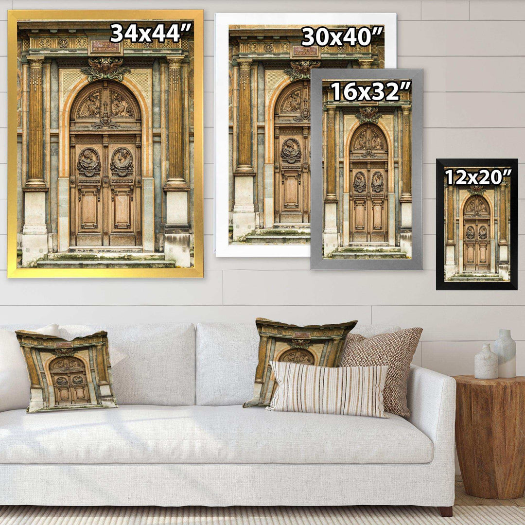 Old Wooden Door With Carvings in Paris, France - Traditional Wall Art Prints