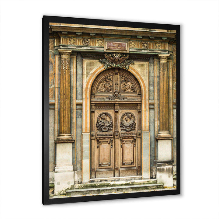 Old Wooden Door With Carvings in Paris, France - Traditional Wall Art Prints