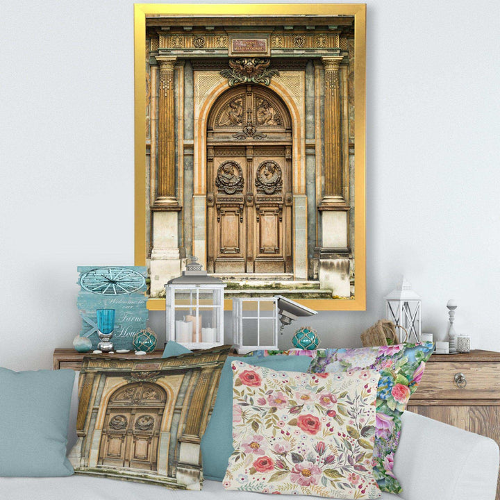 Old Wooden Door With Carvings in Paris, France - Traditional Wall Art Prints