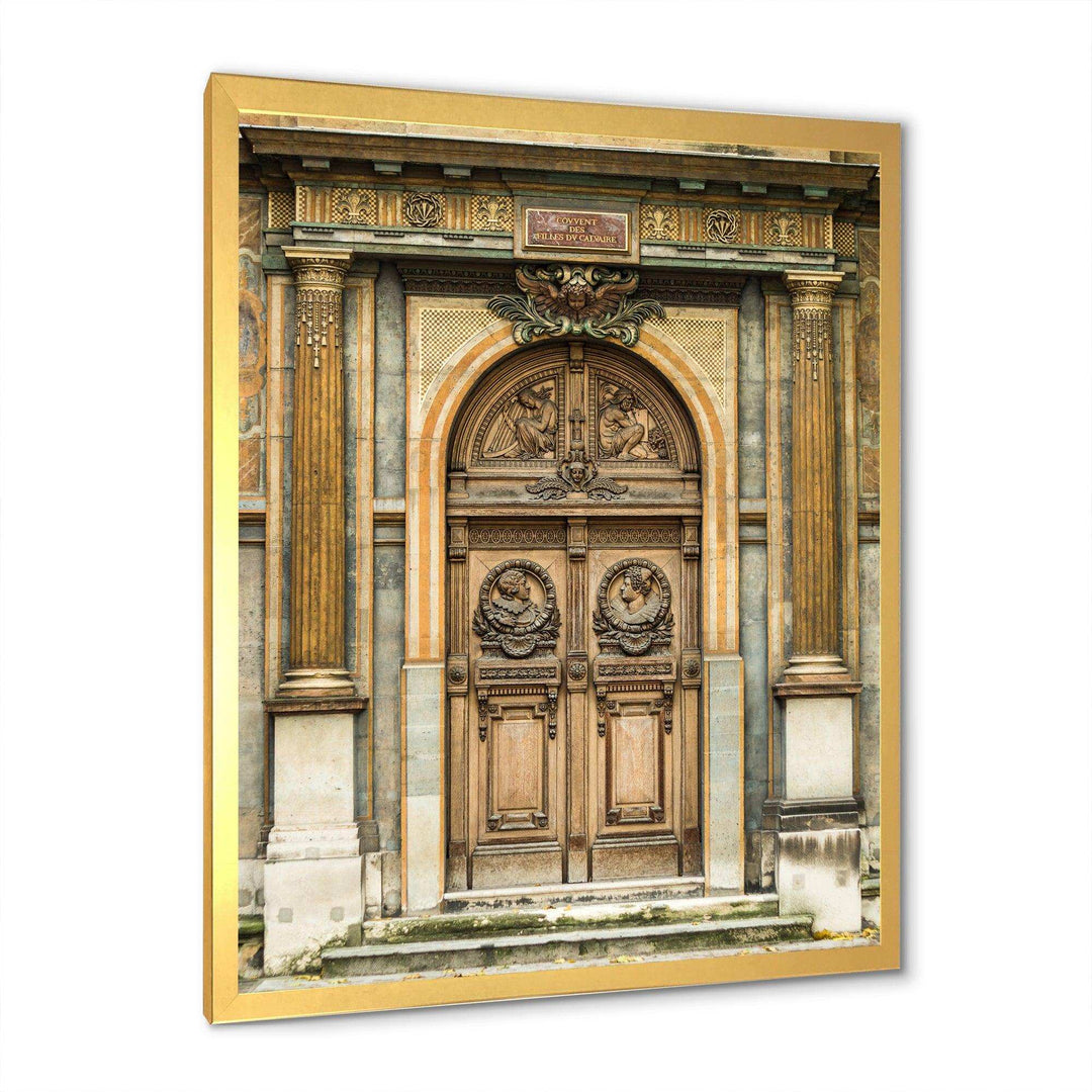 Old Wooden Door With Carvings in Paris, France - Traditional Wall Art Prints