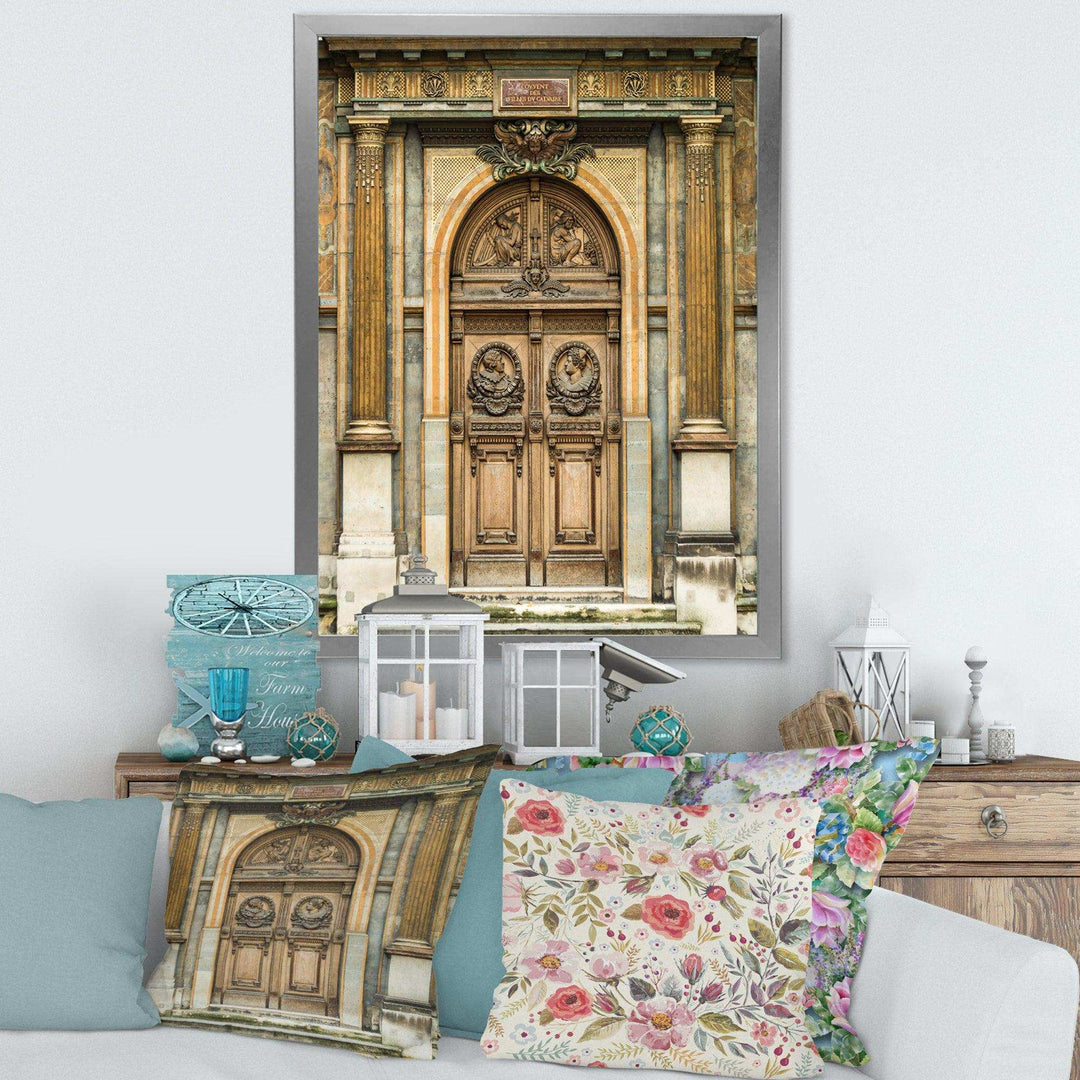 Old Wooden Door With Carvings in Paris, France - Traditional Wall Art Prints