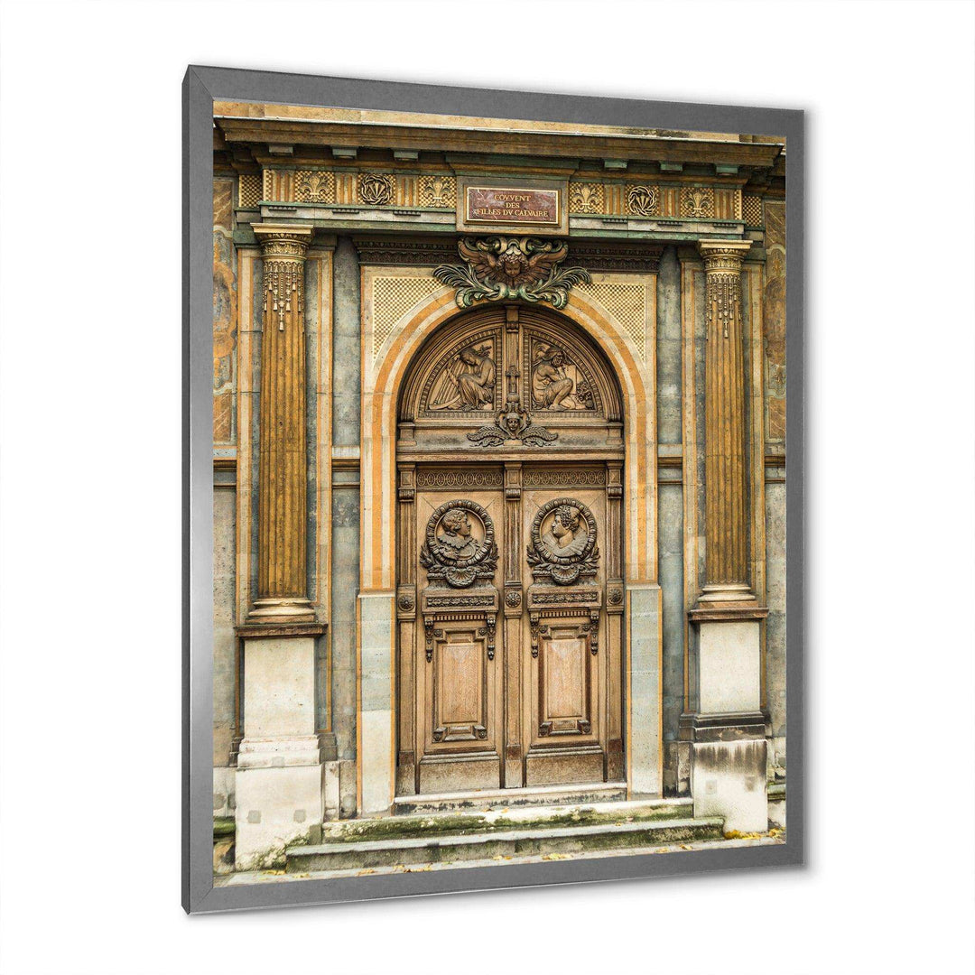 Old Wooden Door With Carvings in Paris, France - Traditional Wall Art Prints