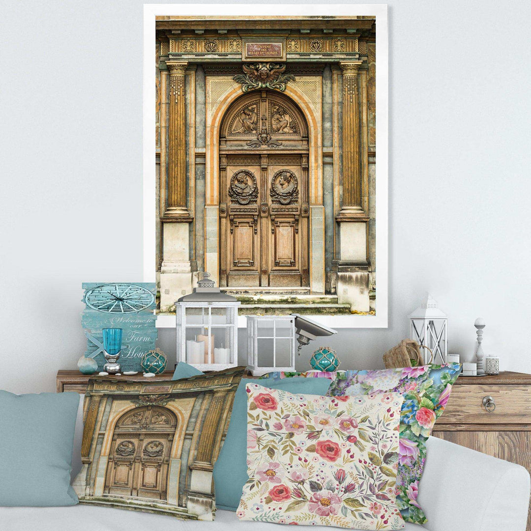 Old Wooden Door With Carvings in Paris, France - Traditional Wall Art Prints