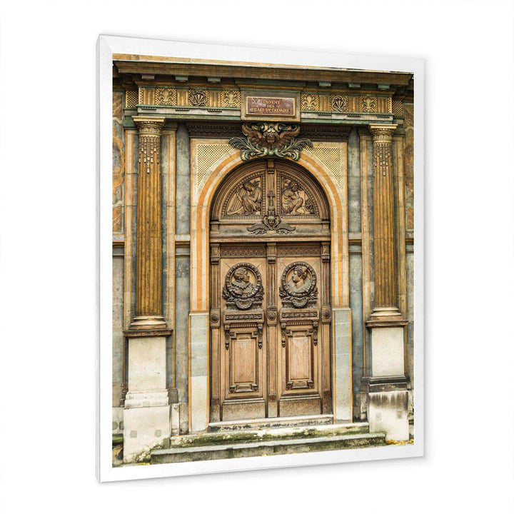 Old Wooden Door With Carvings in Paris, France - Traditional Wall Art Prints