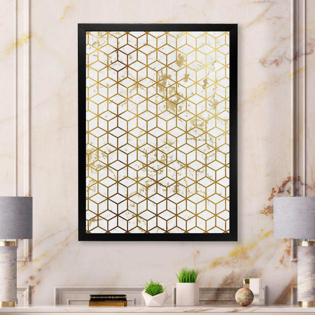 Yello and Golden Geometric Cubes - Modern Wall Art Prints