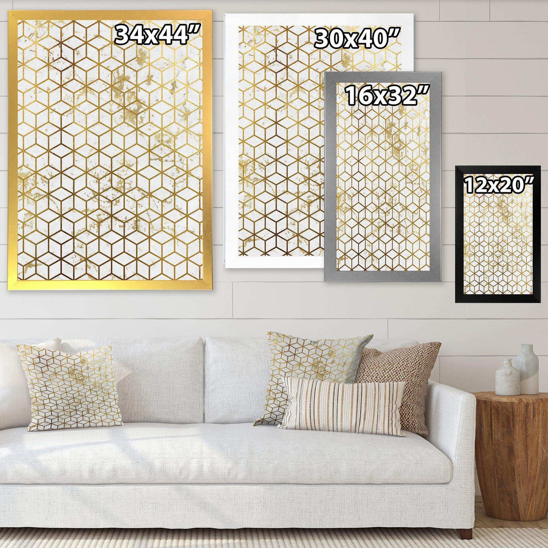 Yello and Golden Geometric Cubes - Modern Wall Art Prints