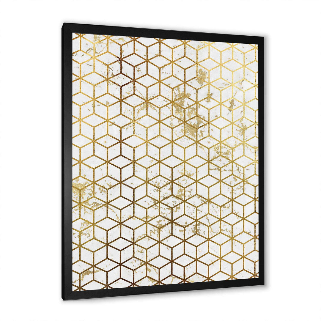 Yello and Golden Geometric Cubes - Modern Wall Art Prints