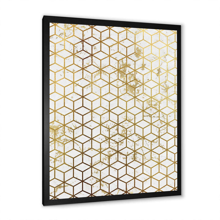 Yello and Golden Geometric Cubes - Modern Wall Art Prints