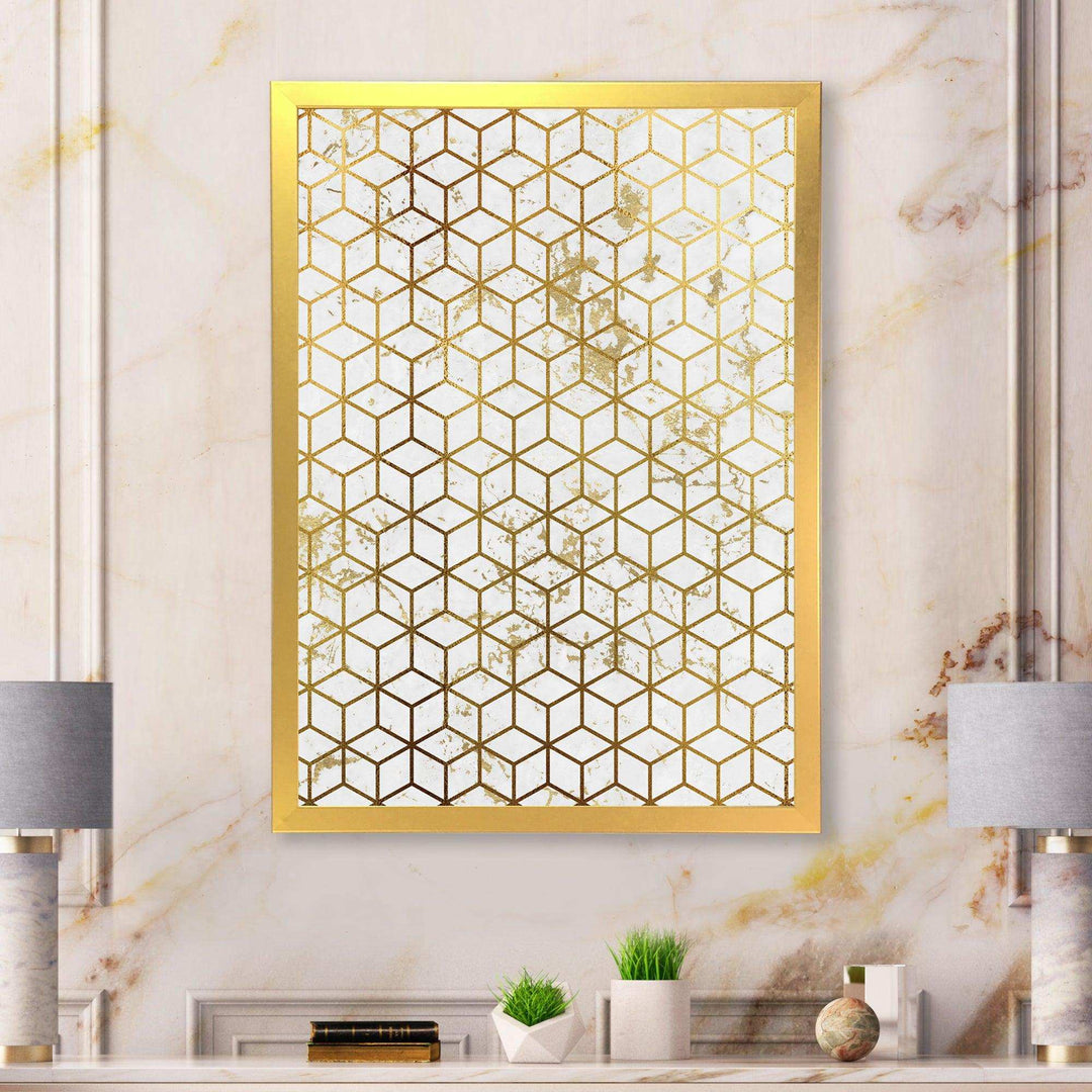 Yello and Golden Geometric Cubes - Modern Wall Art Prints