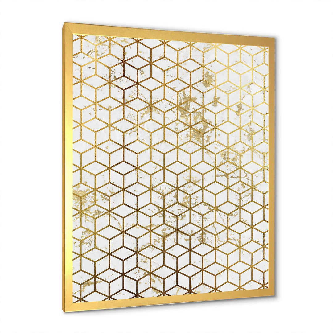 Yello and Golden Geometric Cubes - Modern Wall Art Prints