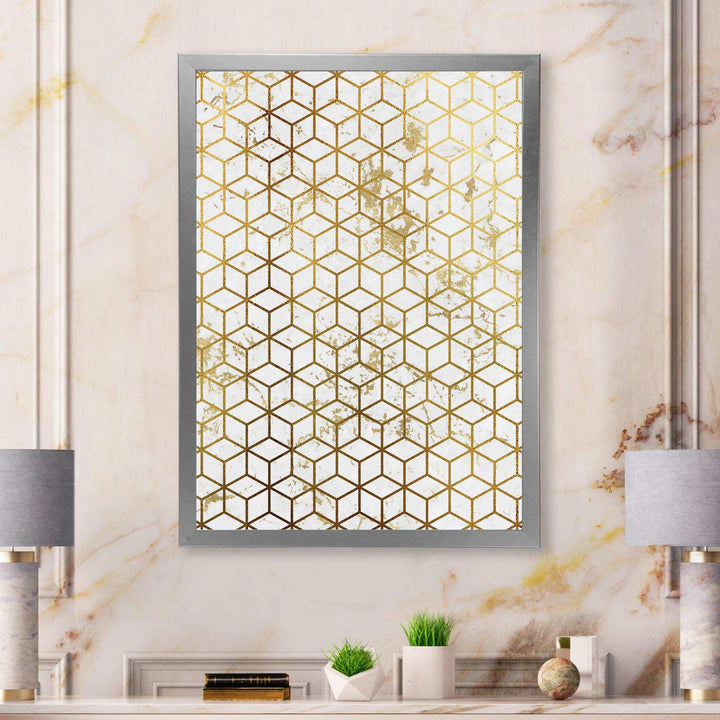 Yello and Golden Geometric Cubes - Modern Wall Art Prints