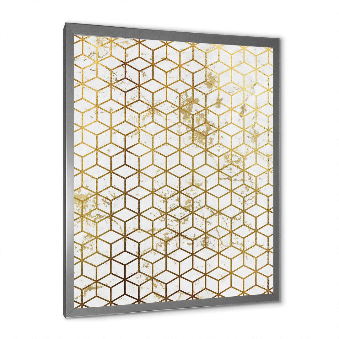 Yello and Golden Geometric Cubes - Modern Wall Art Prints