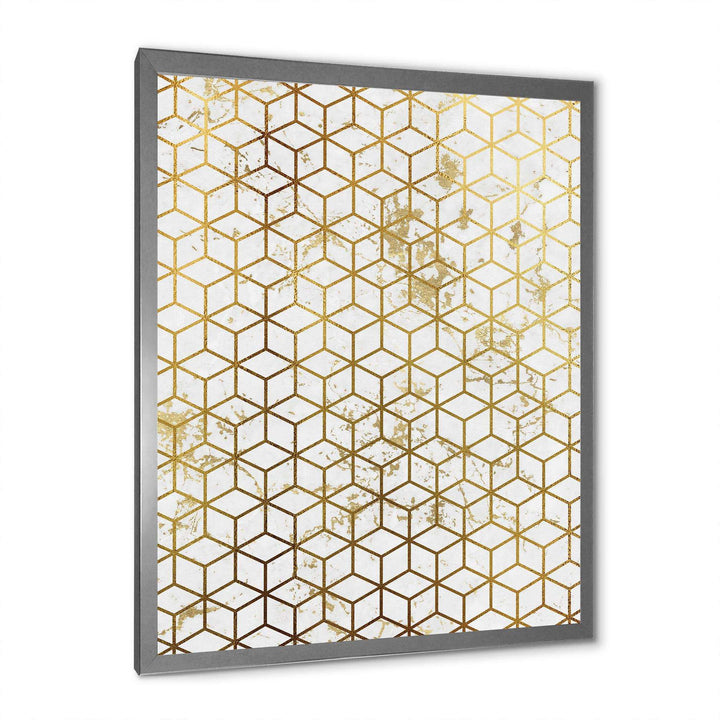Yello and Golden Geometric Cubes - Modern Wall Art Prints
