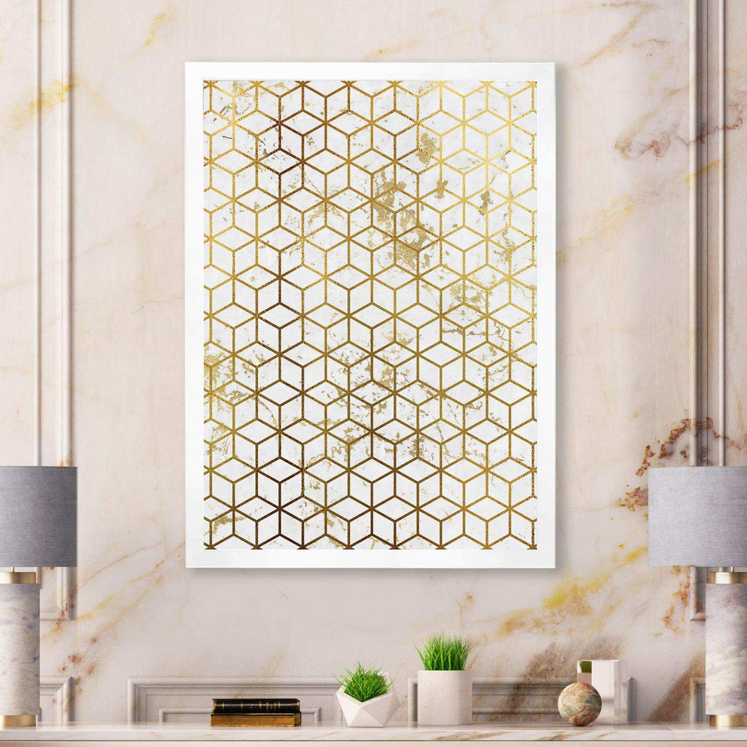 Yello and Golden Geometric Cubes - Modern Wall Art Prints