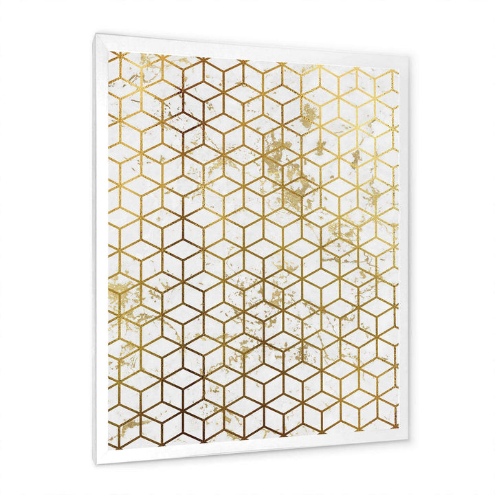 Yello and Golden Geometric Cubes - Modern Wall Art Prints