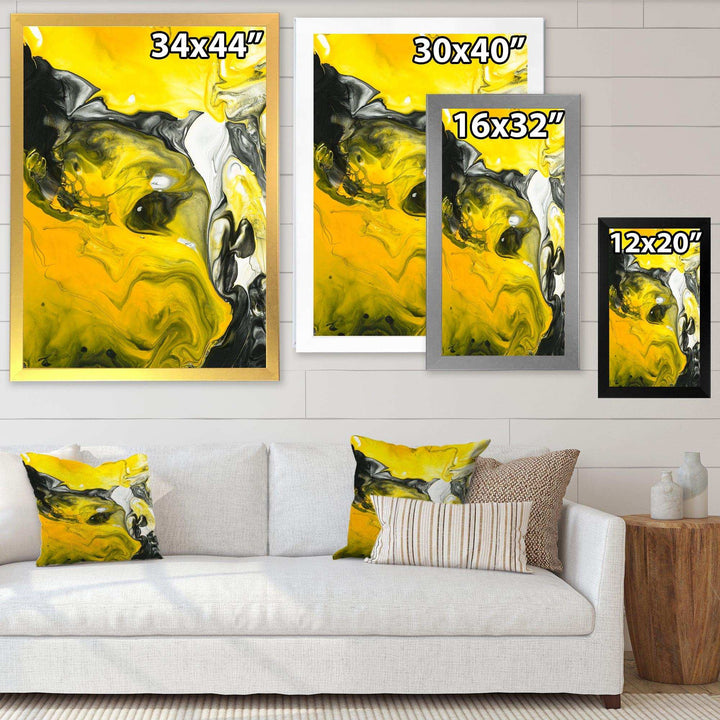 Yellow, White and Black Marbled Acrylic - Modern Canvas Wall Art