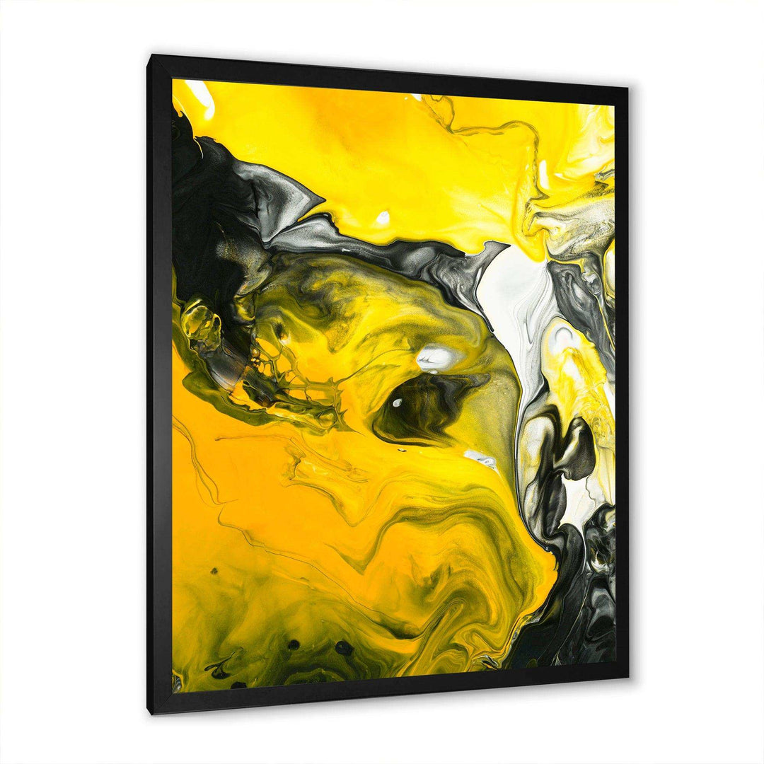 Yellow, White and Black Marbled Acrylic - Modern Canvas Wall Art