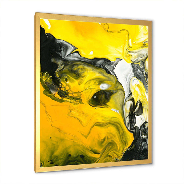 Yellow, White and Black Marbled Acrylic - Modern Canvas Wall Art