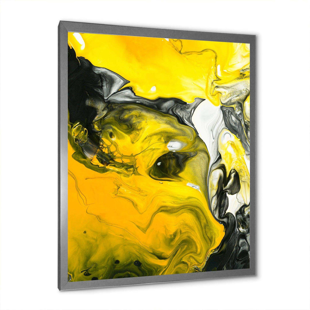 Yellow, White and Black Marbled Acrylic - Modern Canvas Wall Art