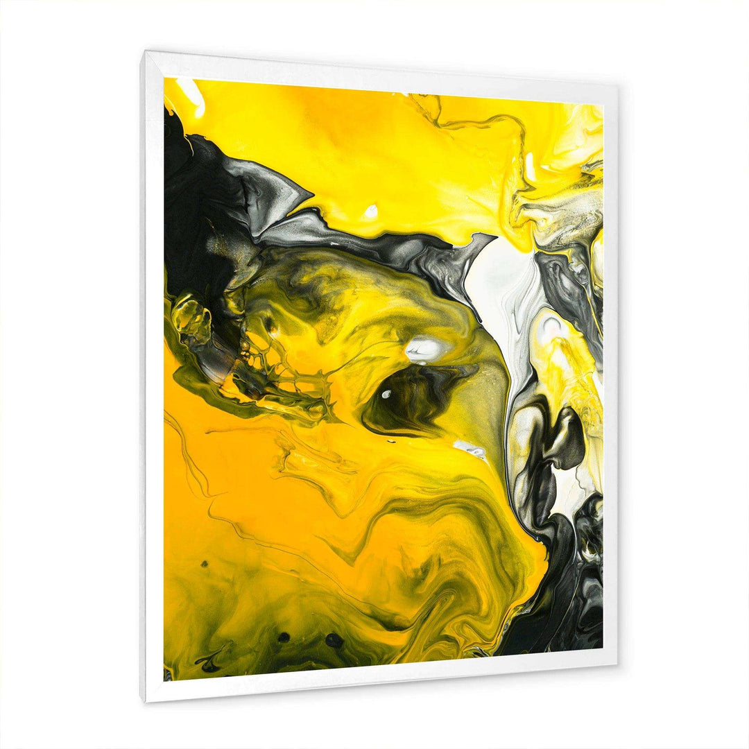 Yellow, White and Black Marbled Acrylic - Modern Canvas Wall Art