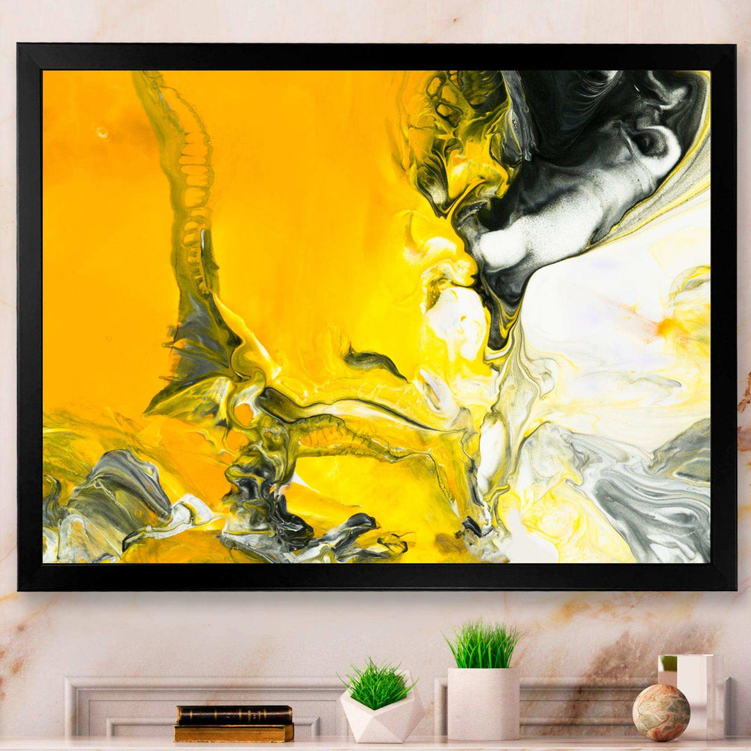 White and Yellow Marbled Acrylic with a cloud of Black - Modern Bedroom Wall Art