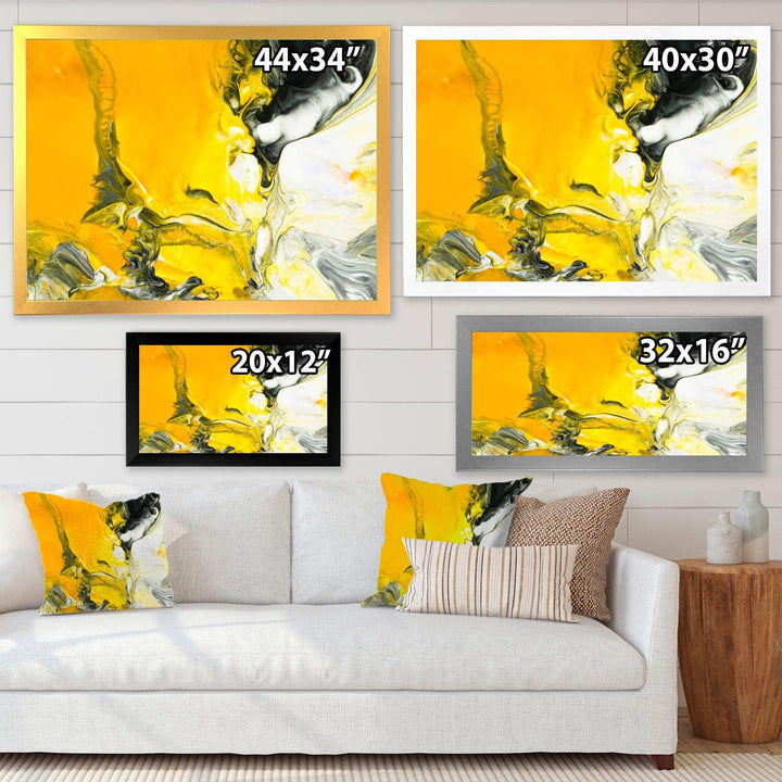 White and Yellow Marbled Acrylic with a cloud of Black - Modern Bedroom Wall Art