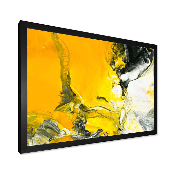 White and Yellow Marbled Acrylic with a cloud of Black - Modern Bedroom Wall Art