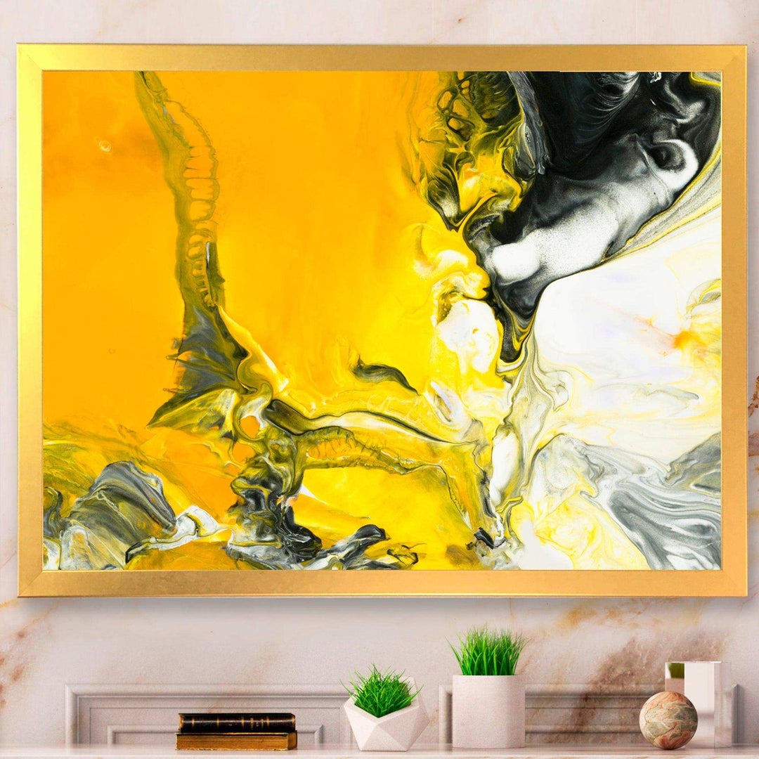 White and Yellow Marbled Acrylic with a cloud of Black - Modern Bedroom Wall Art