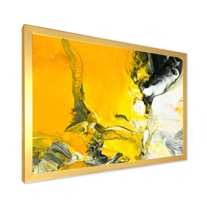 White and Yellow Marbled Acrylic with a cloud of Black - Modern Bedroom Wall Art