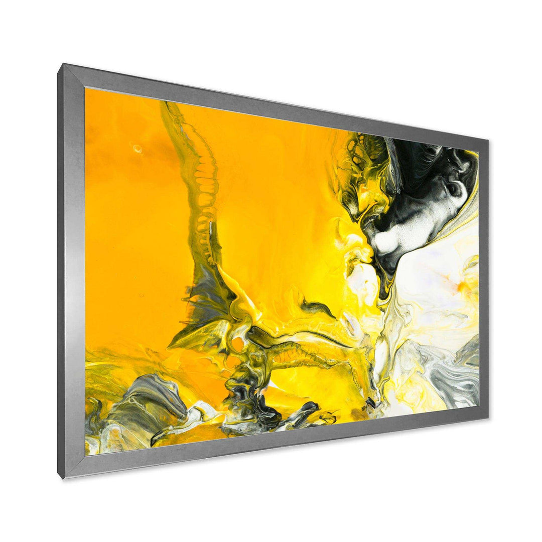 White and Yellow Marbled Acrylic with a cloud of Black - Modern Bedroom Wall Art