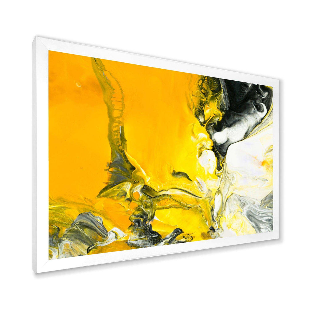 White and Yellow Marbled Acrylic with a cloud of Black - Modern Bedroom Wall Art