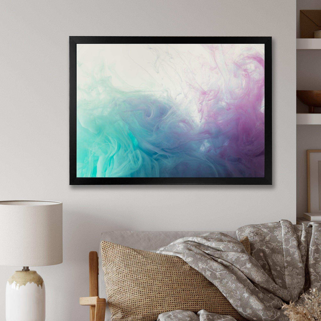 Cyan, Blue and Pink water in Ink Composition - Mid-Century Modern Canvas Wall Art
