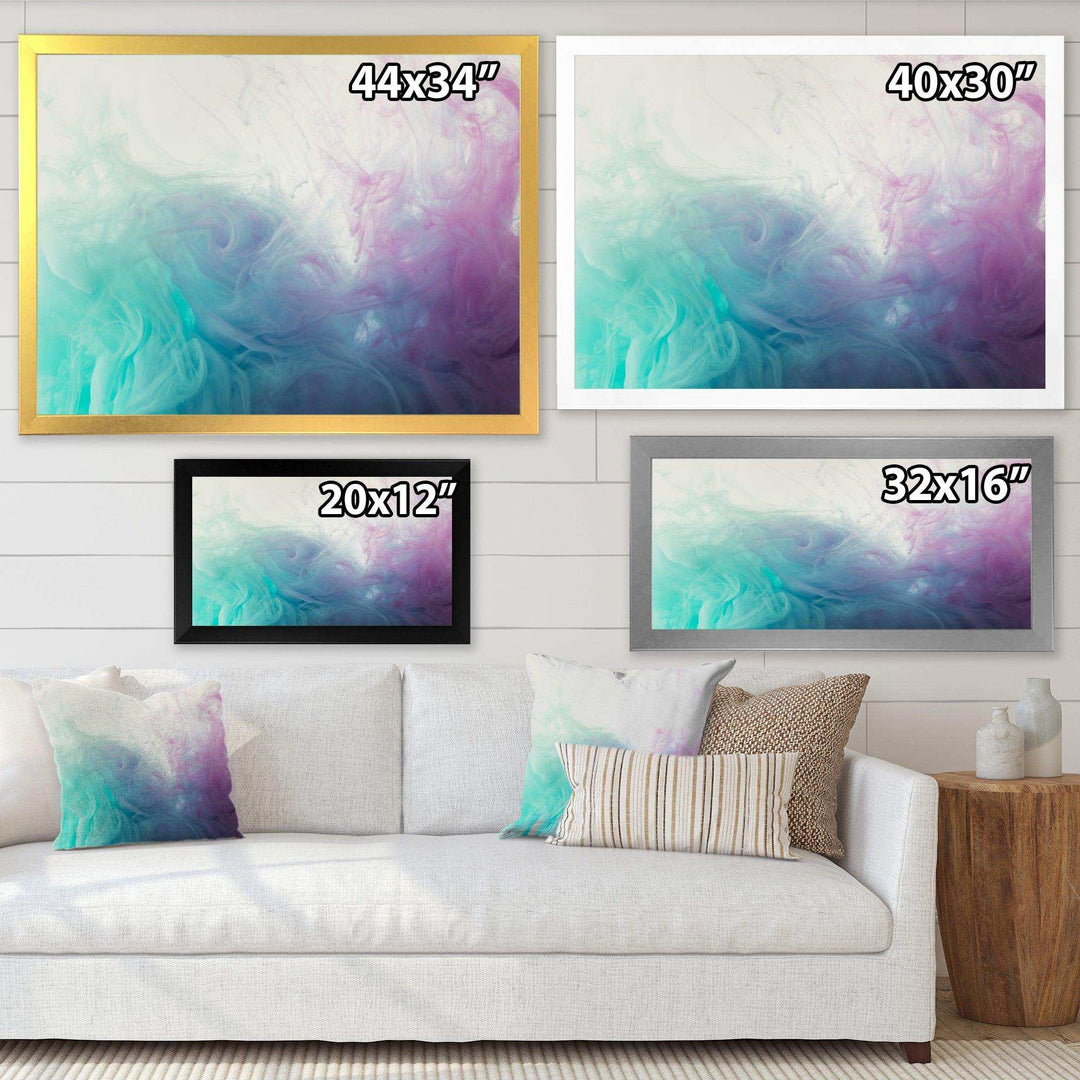 Cyan, Blue and Pink water in Ink Composition - Mid-Century Modern Canvas Wall Art