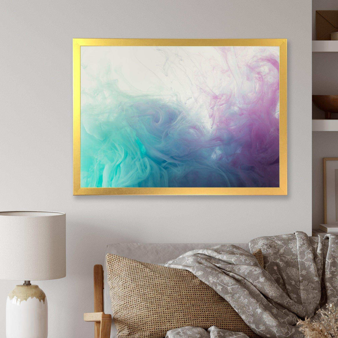 Cyan, Blue and Pink water in Ink Composition - Mid-Century Modern Canvas Wall Art