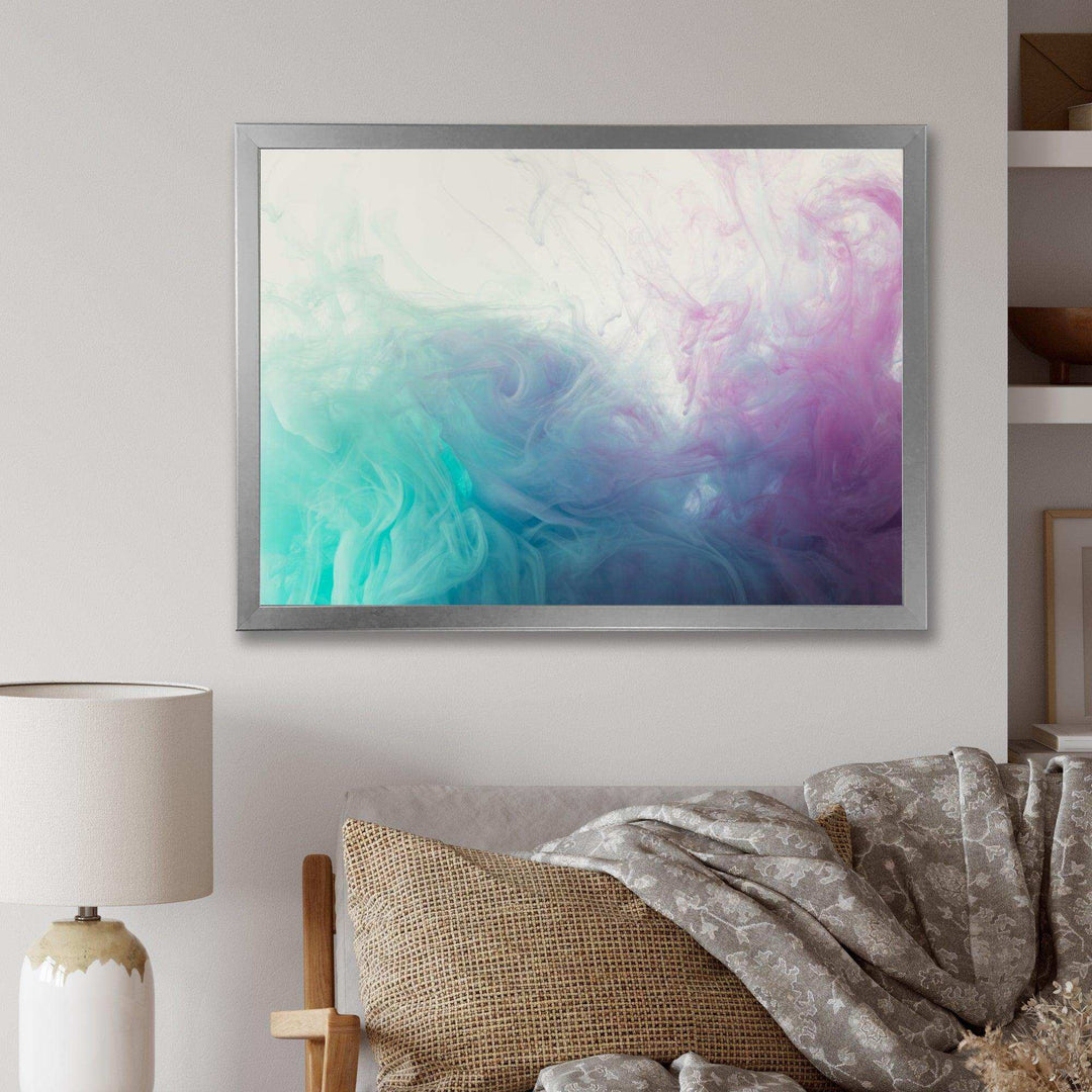 Cyan, Blue and Pink water in Ink Composition - Mid-Century Modern Canvas Wall Art
